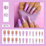 24pcsLong Coffin False Nails French Ballerina Fake Nails With Blue White Cloud Pattern Design Full Cover Nail Tips Press On Nail