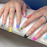 Pink Cow Design False Nail French Full Cover Long Coffin Fake Nails Glue DIY Manicure Nail Art press on nails nail tips