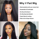 Yaki V U Part Wig Human Hair Kinky Straight Human Hair Wig 180% No Glue V Part Yaki Straight Human Hair Wig