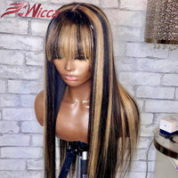 Highlight 1B27 13x4 Lace Front Wig Human Hair Straight With Bangs Baby Hair Pre Plucked Lace Frontal Human Hair Wigs