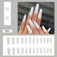 24Pcs/Box White French Fake Nails Press on Long XL Length Rhinestone Design False Nails Full Cover Acrylic Nail Tips - Divine Diva Beauty