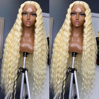 13x4 Deep Loose wave 613 Honey Blonde Curly Transparent Lace Frontal Wig 180% density Remy 13x6 Water Wave Colored  Human Hair Wig