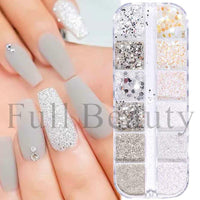 12 Grids Opal Dream Crystal Sequins Nail Flake Galaxy Iridescent Aurora 3D Paillette for Winter Autumn Manicure Decoration