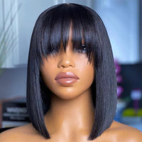 Short Straight Bob Human Hair Wigs With Bangs Full Machine Made Wigs Glueless Fringe Wig Brazilian*******SALE