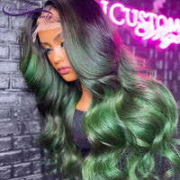 Ombre Green Lace Front Wigs 13x4 4x4 Wavy Human Hair 180% Green Brazilian Remy Lace Front Wigs Preplucked - Divine Diva Beauty