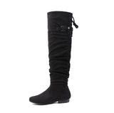 Warm Fleece Suede Flat Stretch Sexy Shoes Over The Knee Thigh High Boots 11+