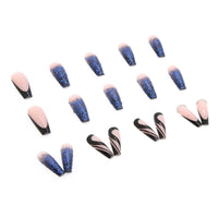 24Pc Wearable Fake Nails Blue Galaxy Long Ballet Shiny Full Cover Nail Tips Press On Nails DIY Manicure