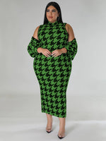 Plus Size Dress Sets Two Piece houndstooth Outfit Maxi Dress