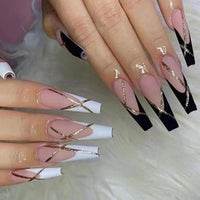 24pcs/box fake nails with Glue Detachable Long Ballerina False Nails With Design Wearable Fake Nails Full Cover Nail Tips