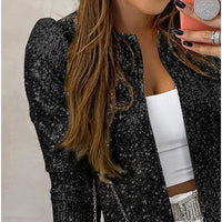 Sequin Jackets Women Glitter Long Sleeve Short Coats Outerwear