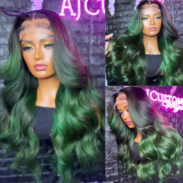 Ombre Green Lace Front Wigs 13x4 4x4 Wavy Human Hair 180% Green Brazilian Remy Lace Front Wigs Preplucked - Divine Diva Beauty