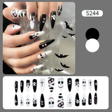 24Pcs Halloween Black Ghost Long Ballet False Nails With Heart Blood Design Halloween Press On Nails Detachable Full Cover Nails