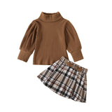 Children Clothing Baby Girl Long Sleeve Knit Tops+Plaid outfits