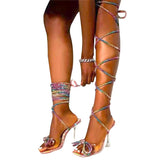 Diamond Crystal Heels Shiny Sandals cross tie shoes