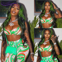 Ombre Green Human Hair Wig Green Highlight Lace Closure Wigs Wavy 180% Peruvian Colored 13*4 Lace Front Wigs - Divine Diva Beauty