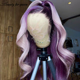 Purple Body Wave Lace Front Human Hair Wigs150Density HD Transparent Lace Frontal Wig Remy Brazilian Hair Pre Plucked