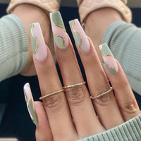 24Pcs Long Ballerina Fake Nails with Wings Pattern Full Cover Manicure Coffin False Nails Press On Nails Wearable Nail Tips