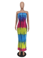 Tie Dye Tube Bodycon Maxi Dress