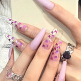 3D Shell Glitter Pink False Nails French Ballerina Nails Long Coffin Rhinestone Fake Nails Full Cover Artificial Press On Nails