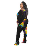 Plus Size avail Two Piece Sets Women Winter Fashion Spla sh Ink Drawstring Long Sleeve Crop Top Pant Suits