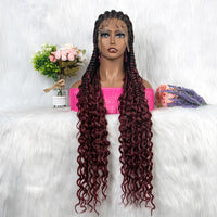 Synthetic Full Lace Wigs 36 INCH Box Cornrow Braided Wigs With Baby Hair Braid Wig With Bohemian Curls
