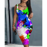 Scarf Print Sleeveless Bodycon Dress plus size avail