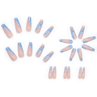 Blue And White Color Matching Sky Color Wearable Nails Tips Waterproof Fake Nails Press On Nails