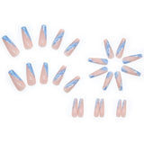 Blue And White Color Matching Sky Color Wearable Nails Tips Waterproof Fake Nails Press On Nails