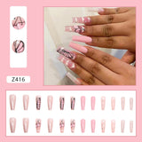 24pcs/box fake nails with Glue Detachable Long Ballerina False Nails With Design Wearable Fake Nails Full Cover Nail Tips