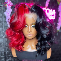 Red And Black highlight Colored Wavy 13x4 Lace Frontal Wig Human Hair Wigs Highlight Ombre 13x6 Lace Front Wig 4x4 Closure Wig