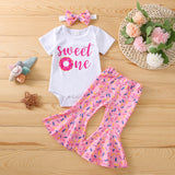 Newborn Infant Baby Girl Clothes Donut Print Letter Birthday Outfit bby