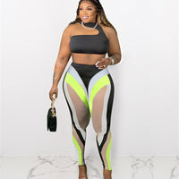 Print Two Piece Set Sleeveless Asymmetrical Crop Top Tight Trouser Leggings pants