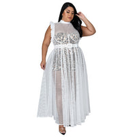 Plus Size avail Ruffle Sleeve Dress Maxi Sexy See Through