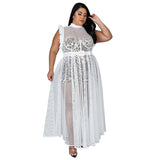 Plus Size avail Ruffle Sleeve Dress Maxi Sexy See Through