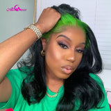 Highlight Green Body Wave Wig Brazilian 100% Human Hair Wigs With Green Roots Glueless Colored Wig Pre Plucked