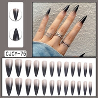 Extra Long Pointed French Wearable Armor White Rose Diamond Slim False Nails Tips Fake Nails Press On Nails Manicure