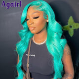 Sky Blue HD Transparent Lace Frontal Wigs 30 Inch Malaysian Colored Body Wave Human Hair Wigs PrePlucked 613 Lace Wigs