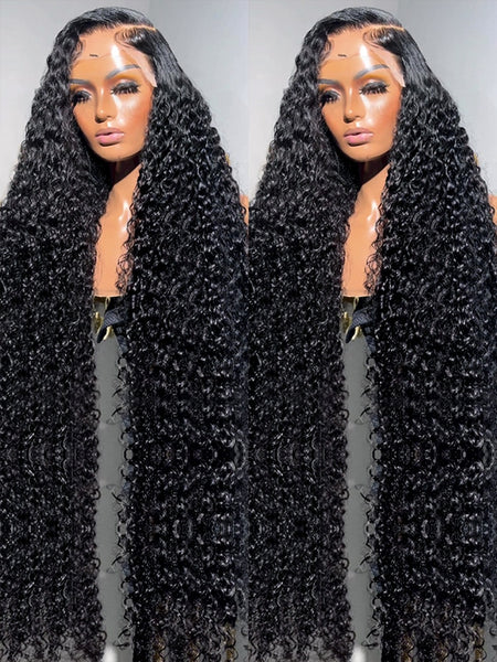 Curly Human Hair Wigs 40Inch 13x6 HD Lace Frontal Wigs Water Wave Transparent 360 Glueless Full Lace Wig Pre Plucked