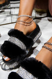 Fur Rhinestone Slippers Platform Wedges Heel Solid Fluffy Furry Slide shoes