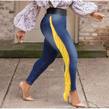 Plus Size avail Multicolor Tassel Patchwork Stretchy Skinny Jeans