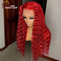 Hot Red Lace Frontal Wig Curly Human Hair Wigs 99J Deep Wave 13x4 Transparent Lace Wig T PART Lace Front Human Hair Pre plucked - Divine Diva Beauty