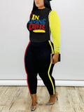 Plus Size avail O Neck Letter Print Tracksuit Set