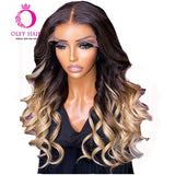Ombre highlight Honey Blonde Color 30 Inch Body Wave 13x4 Synthetic Lace Front Glueless