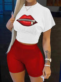 2 Piece Loungewear Summer Printing Shorts & Top Ladies Outfits O-Neck Sportswear Simple Slim Streetwear - Divine Diva Beauty