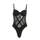 Lace Bodysuit Women Body Bandage Patchwork Mesh Bodysuit