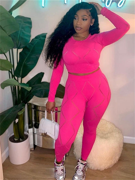 2 Two Piece Set Sweatsuits Long Sleeve Crop Top Outfit