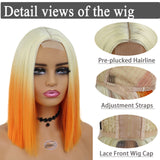 Synthetic Short Wig orange Wig Ombre Blonde Wigs Natural Straight Bob Wig Lace