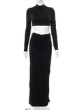 Solid Bodycon 2 Two Pieces Sets  High Waist Runched Dress Sets