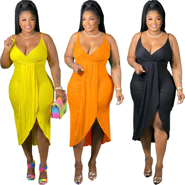 Plus Size avail Bodycon Stretch Sling Solid Maxi Party Dress