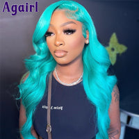 Sky Blue HD Transparent Lace Frontal Wigs 30 Inch Malaysian Colored Body Wave Human Hair Wigs PrePlucked 613 Lace Wigs